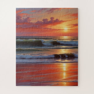 Quebra-cabeça Trabalho de arte de Paisagem do Mar Vermelho Sunse