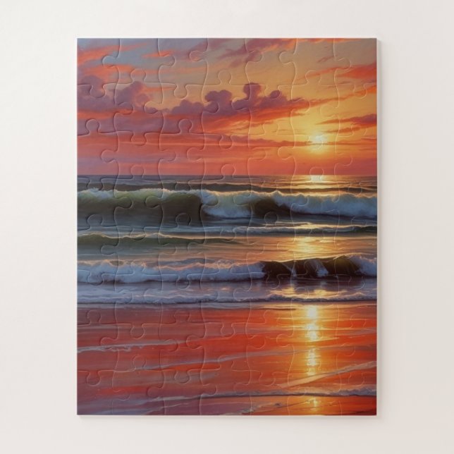 Quebra-cabeça Trabalho de arte de Paisagem do Mar Vermelho Sunse (Vertical)