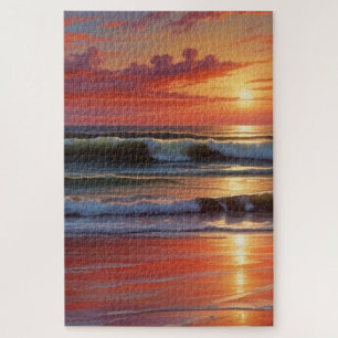 Quebra-cabeça Trabalho de arte de Paisagem do Mar Vermelho Sunse