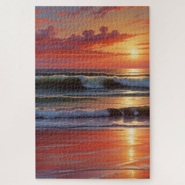 Quebra-cabeça Trabalho de arte de Paisagem do Mar Vermelho Sunse (Vertical)