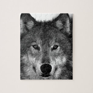Quebra-cabeça Trabalho de arte do Lobo Negro e Branco