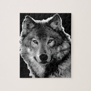 Quebra-cabeça Trabalho de arte do Lobo Negro e Branco