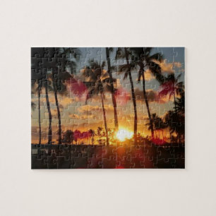 Quebra-cabeça Tranquilidade Tropical: Um Sol Havaiano e Árvore P
