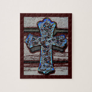 Quebra-cabeça transversal azul da foto com caixa