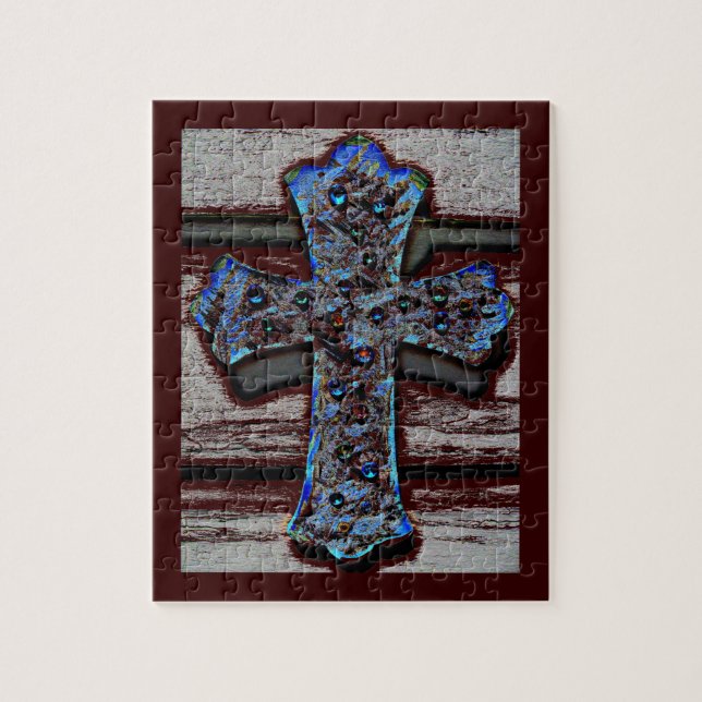 Quebra-cabeça transversal azul da foto com caixa (Vertical)