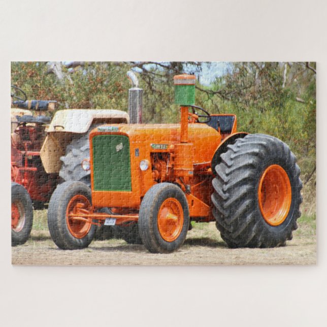 Quebra-cabeça Trator de fazenda antigo, laranja e verde (Horizontal)