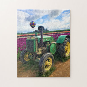 Quebra-cabeça Trator Verde em Tulip Field, Oregon