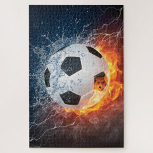 Quebra-cabeça Travesseiro decorativo Flaming de Futebol/Bola de