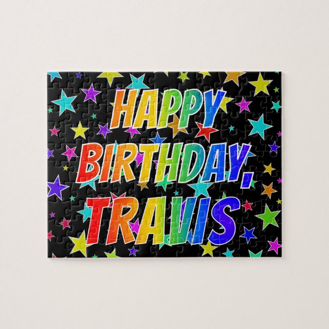 Quebra-cabeça "TRAVIS" Primeiro Nome, Diversão "FELIZ ANIVERSÁRI (Horizontal)