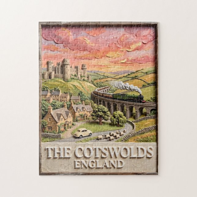 Quebra-cabeça Trem a vapor de Cotswolds Castelo Campo Inglaterra (Vertical)