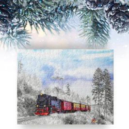 Quebra-cabeça Trem de Inverno Mágico com Coruja da Neve & Coruja