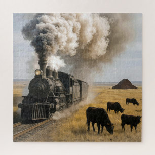 Quebra-cabeça Trem de Locomotiva Antiga nas Grandes Planícies do