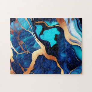 Quebra-cabeça Trendy Blue Dourado mármore azul amarelo