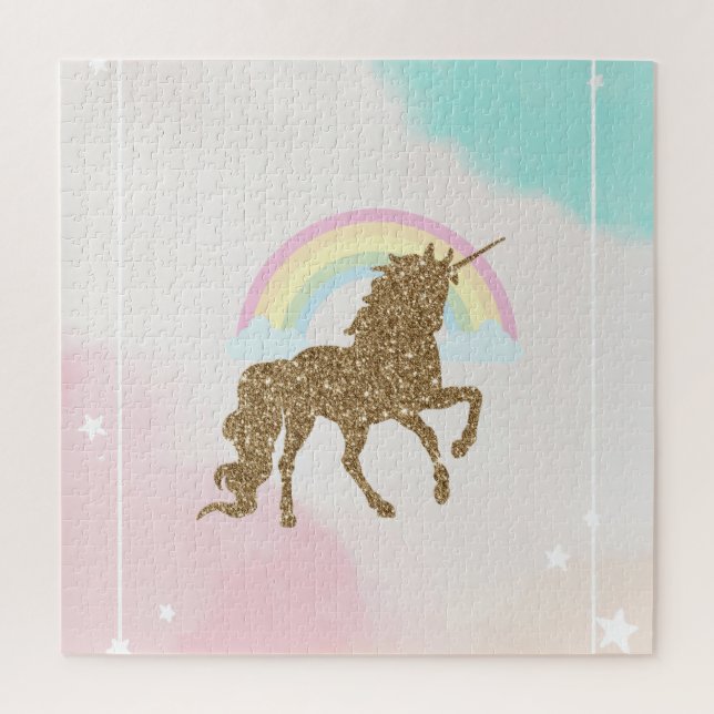 Quebra-cabeça Trendy Dourado Glitter Unicorn Rainbow (Vertical)