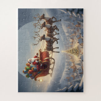 Quebra-cabeça Trenó de Papai Noel, Natal 3D, Vila de Inverno, Cr