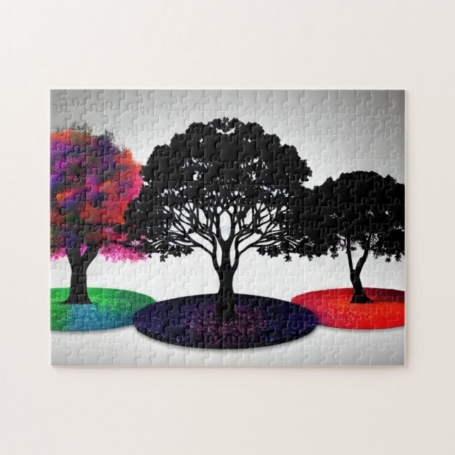 Quebra-cabeça Três Árvores Três Estações Fundo Branco (Horizontal)