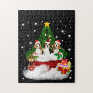 Quebra-cabeça Três Beagles Papai Noel com árvore de Natal