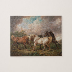 Quebra-cabeça Três Cavalos numa Paisagem Tempestade