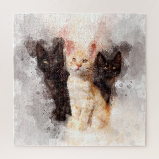 Quebra-cabeça Três gatinhos, lindos e bonitos, de aquarela (Vertical)