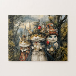 Quebra-cabeça Três Gatos na Floresta Fantasia Steampunk