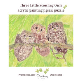 Quebra-cabeça Três Pequenas Corujas De Vassoura - pintura acríli
