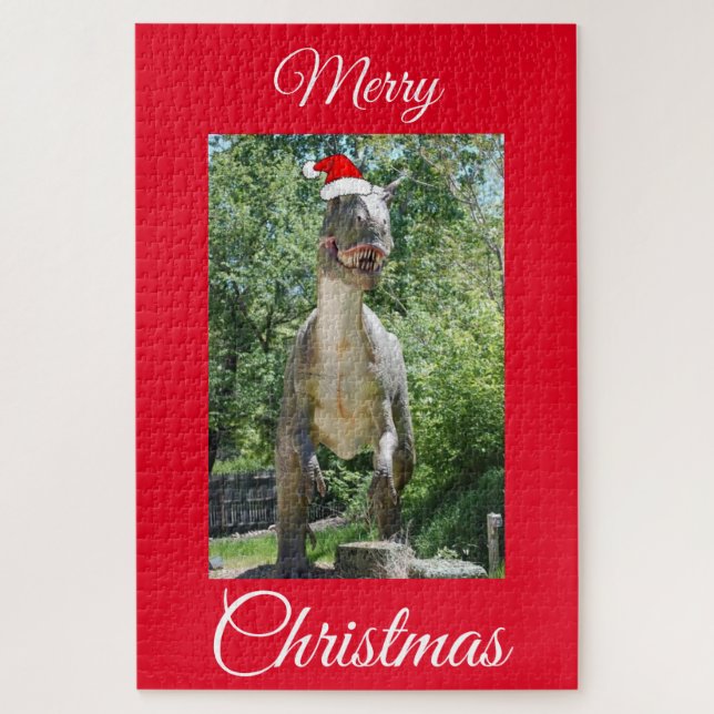 Quebra-cabeça TREX Dinossauro vestindo um chapéu de Papai Noel (Vertical)
