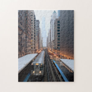 Quebra-cabeça Trilho elevado em Chicago do centro sobre Wabash