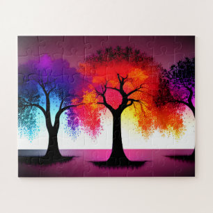 Quebra-cabeça Trio Abstrato Silhouette de Árvores Coloridas