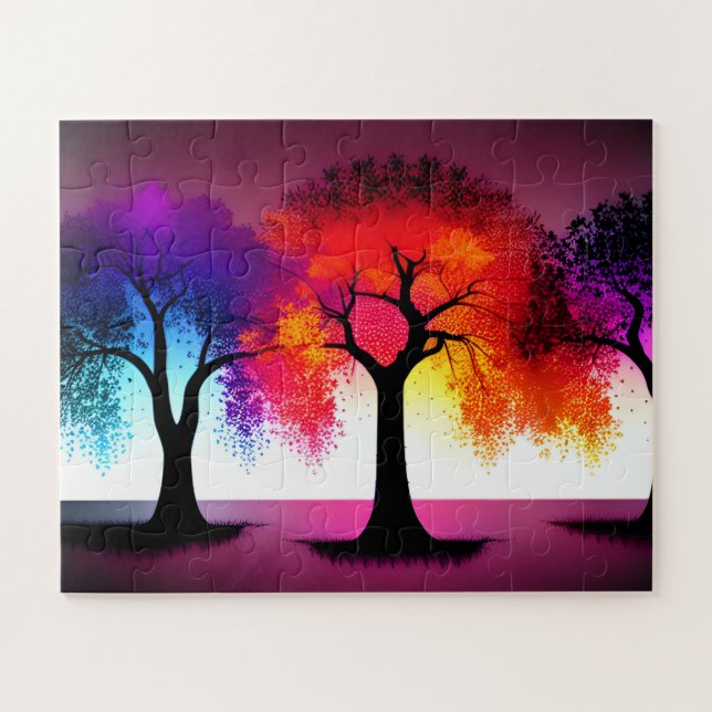 Quebra-cabeça Trio Abstrato Silhouette de Árvores Coloridas (Horizontal)