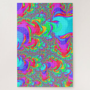 Quebra-cabeça Trippy Retro Vibrant Neon Rainbow Arte Fractal