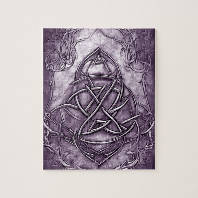 Quebra-cabeça Triquetra Trinity Knot Purple Faux Metal (Vertical)