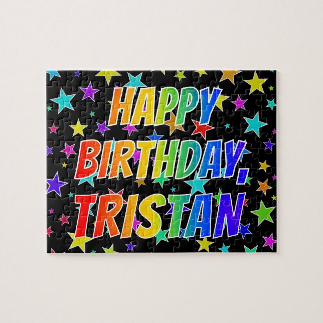 Quebra-cabeça "TRISTAN" Primeiro Nome, Diversão "FELIZ ANIVERSÁR (Horizontal)