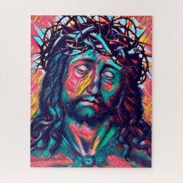 Quebra-cabeça Triste Cristo de Jesus Rosto Coroa Coroa Abstrato