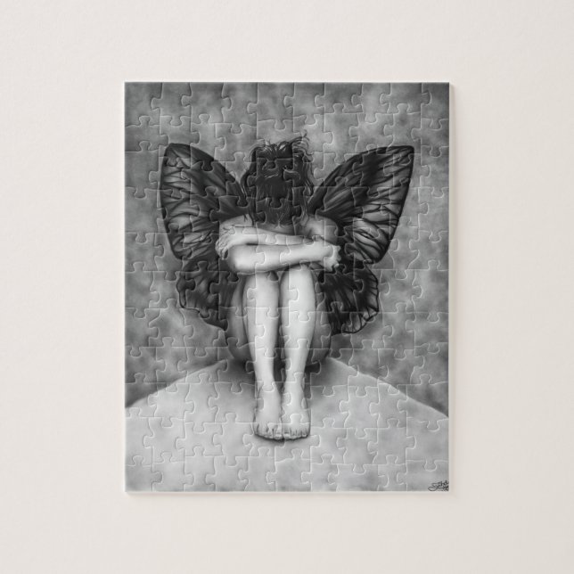 Quebra-cabeça triste da menina da borboleta (Vertical)