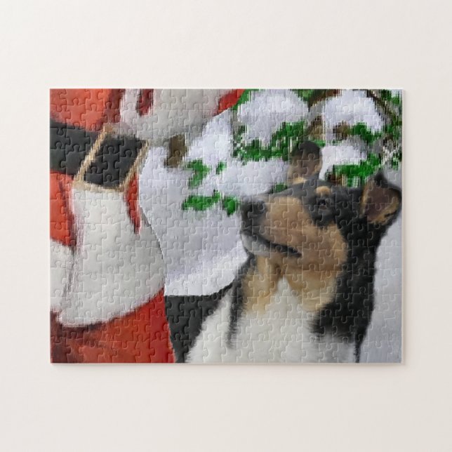 Quebra-cabeça Triz Collie Suave Com Papais noeis De Natal (Horizontal)