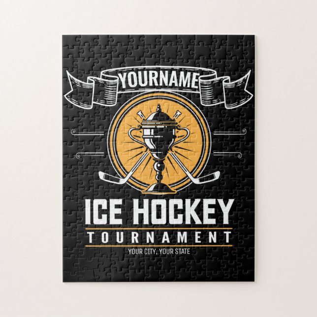 Quebra-cabeça Troféu Personalizado de Hóquei no Gelo Jogador Equ (Vertical)