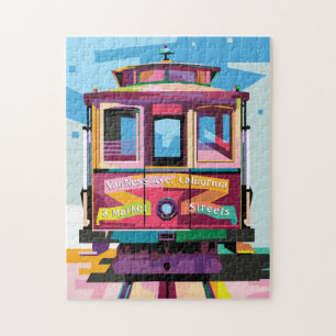 Quebra-cabeça Trolley em San Francisco CA Colorful Pop Art