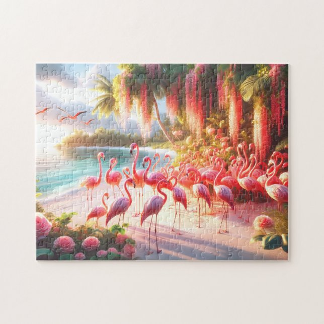 Quebra-cabeça Tropical Flamingo Beach Paradise Vacation Gift (Horizontal)