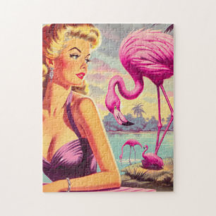 Quebra-cabeça Tropical Flamingo Pin-up