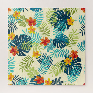 Quebra-cabeça Tropical Monstera Hibiscus — Padrão de Verão