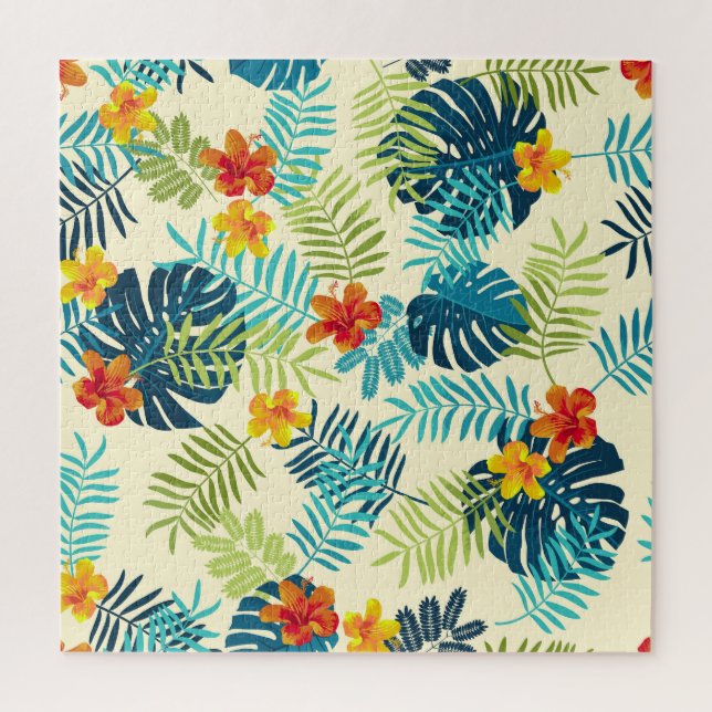 Quebra-cabeça Tropical Monstera Hibiscus — Padrão de Verão (Vertical)