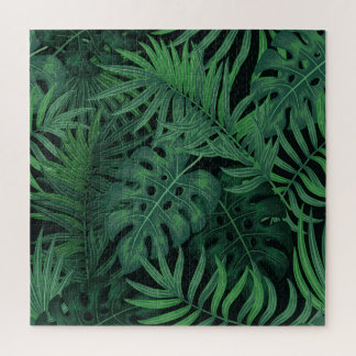 Quebra-cabeça Tropical Night Green: Padrão Vegetal Exótico