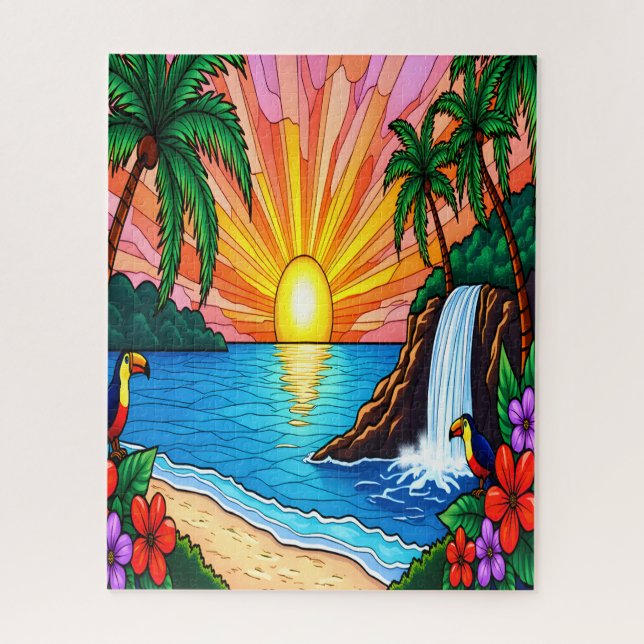 Quebra-cabeça Tropical Stained Glass Inspired Puzzle (Vertical)