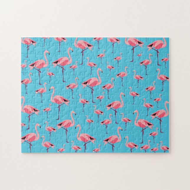 Quebra-cabeça Tropical Summer Pink Flamingo Pattern (Horizontal)