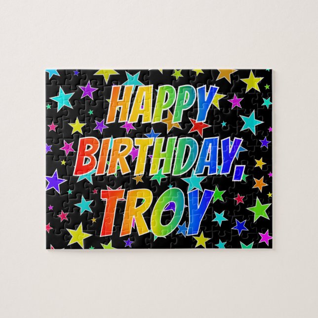 Quebra-cabeça "TROY" Primeiro nome, Diversão "FELIZ ANIVERSÁRIO" (Horizontal)