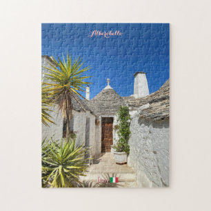 Quebra-cabeça trulli de Alberobello na Itália, viagem a Bari
