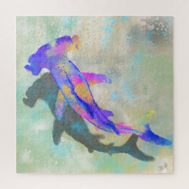Quebra-cabeça Tubarão-martelo - Coleção de Artes com Aquarelas M (Vertical)