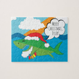 Quebra-cabeça Tubarão Papai noel de Natal