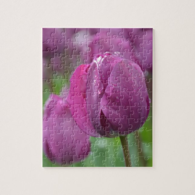 Quebra-cabeça Tulipa Roxa com gotas de água (Vertical)