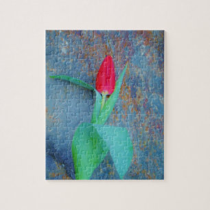 Quebra-cabeça Tulipa Vermelha na Cinza Azul